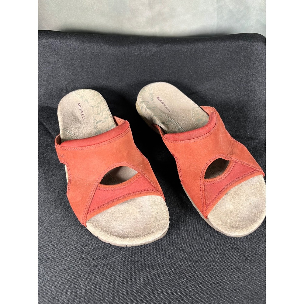 Merrell Womens Burnt Orange Leather Slide Sandals Comfort Walking Shoes Size 8